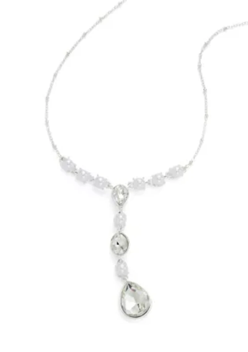 Silver Tone White Pearl Y Necklace