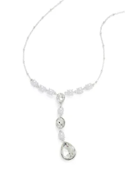 Silver Tone White Pearl Y Necklace