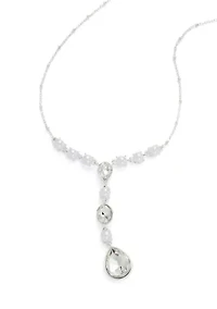 Silver Tone White Pearl Y Necklace
