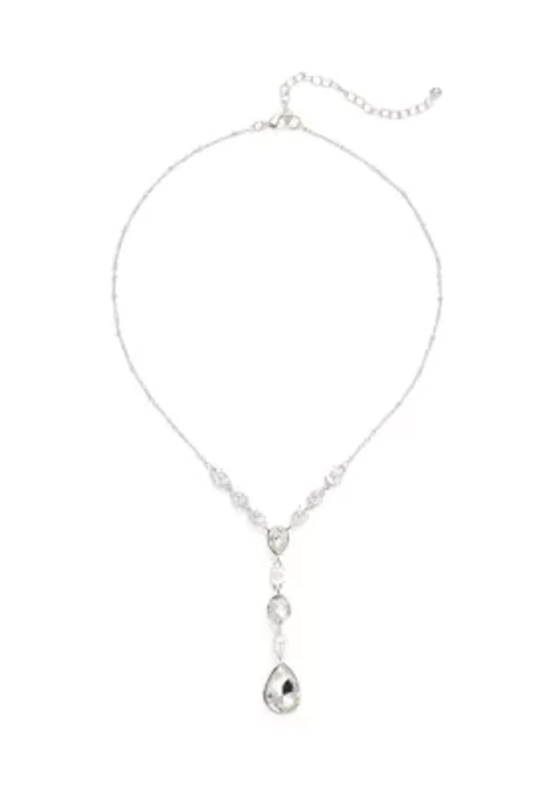 Silver Tone White Pearl Y Necklace