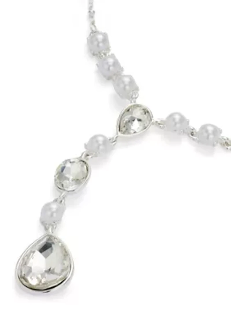 Silver Tone White Pearl Y Necklace
