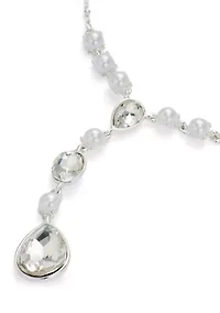 Silver Tone White Pearl Y Necklace