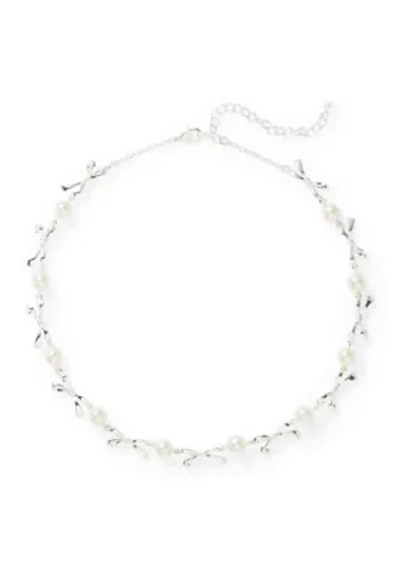 Bow and Pearl Collar Necklace