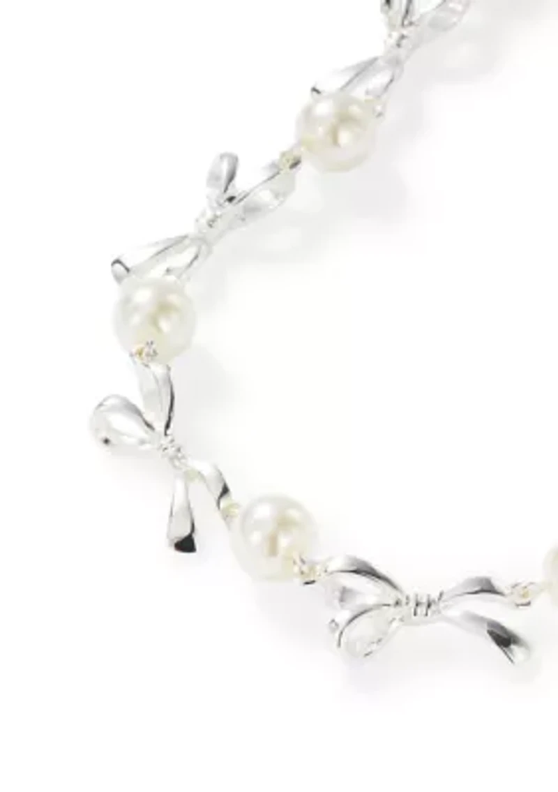 Bow and Pearl Collar Necklace