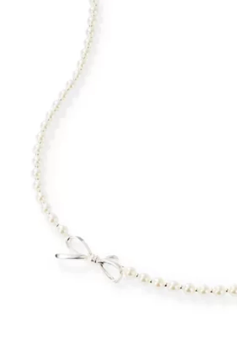 Pearl with Bow Pendant Necklace