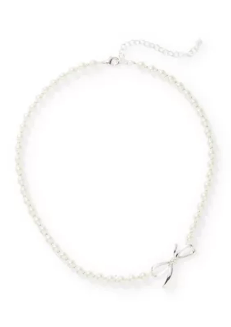Pearl with Bow Pendant Necklace