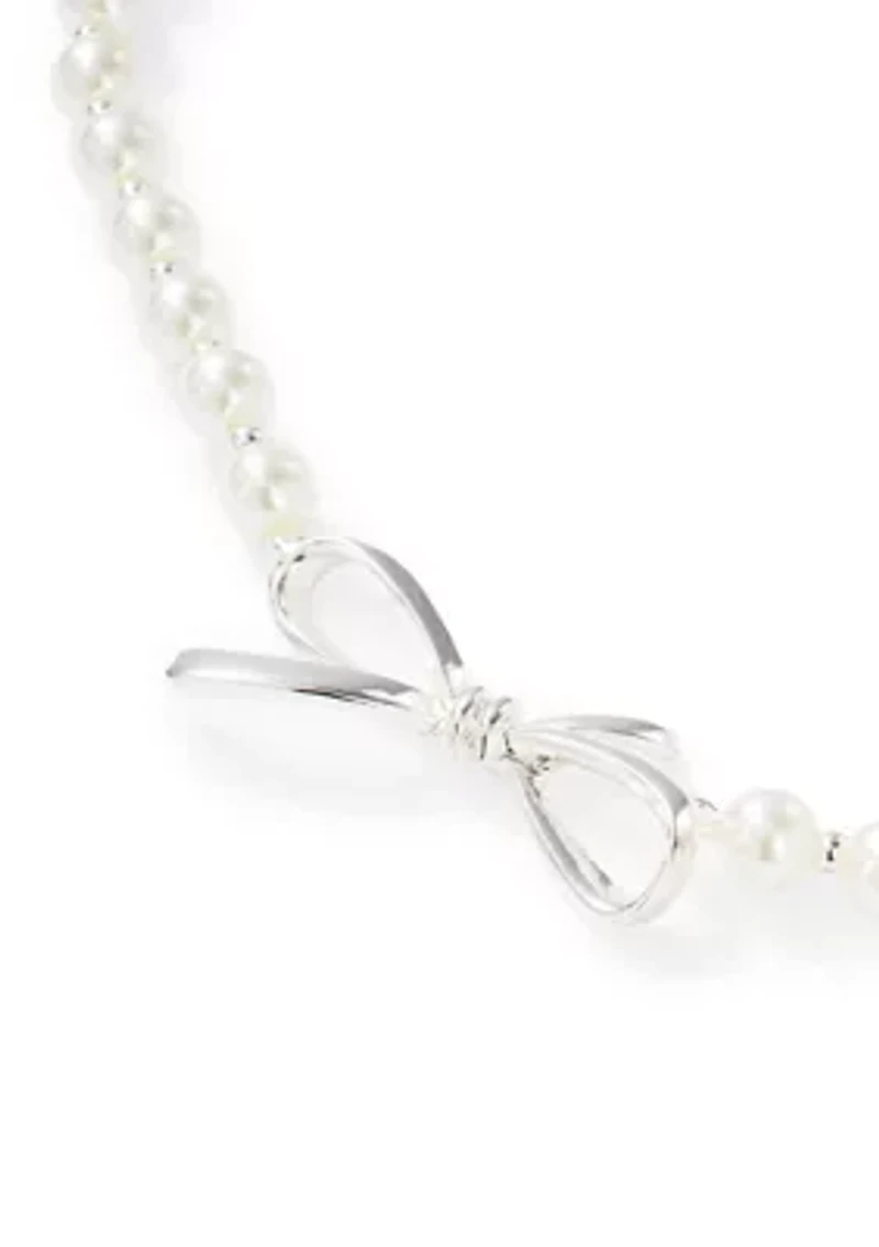 Pearl with Bow Pendant Necklace