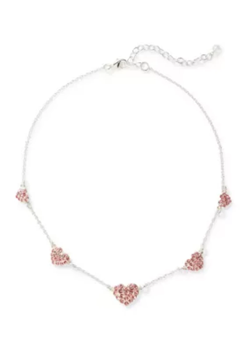 Pavé Heart Station Necklace