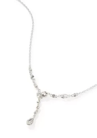 Pear Stone Y-Neck Silver Tone Necklace
