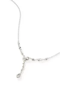Pear Stone Y-Neck Silver Tone Necklace
