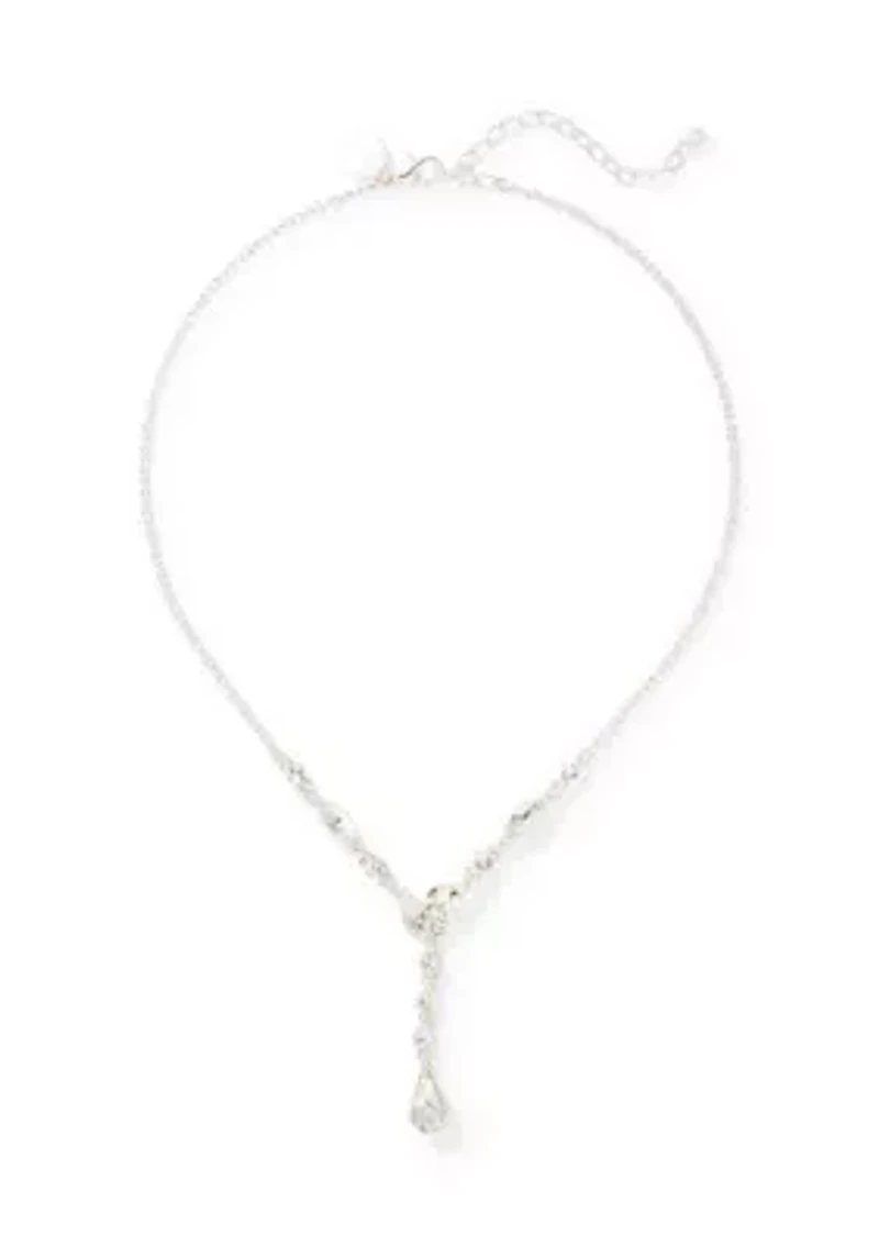 Pear Stone Y-Neck Silver Tone Necklace
