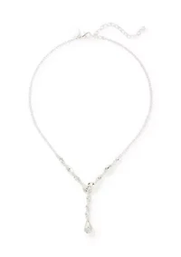 Pear Stone Y-Neck Silver Tone Necklace