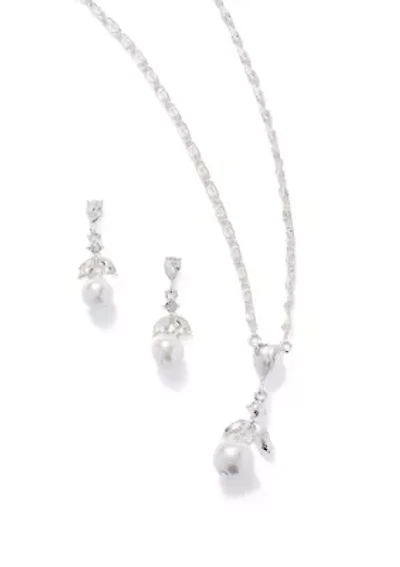 Crystal Pearl Pendant Necklace and Earring Set
