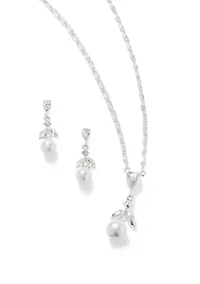  Crystal Pearl Pendant Necklace and Earring Set