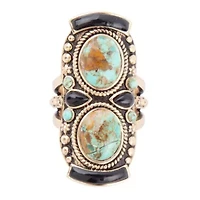 Double Up Blue Turquoise and Black Onyx Golden Ring