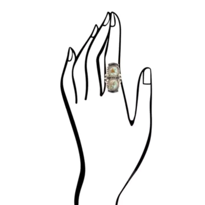 Double Up Blue Turquoise and Black Onyx Golden Ring