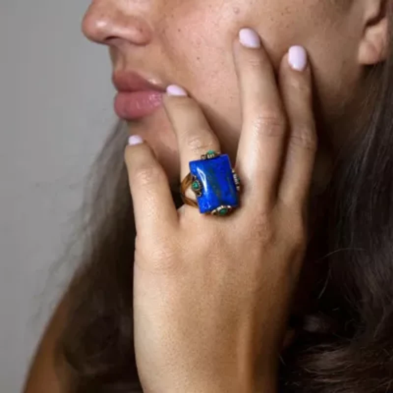 Barse Jewelry Prismatic Blue Lapis and Malachite Golden Ring
