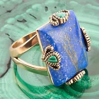 Barse Jewelry Prismatic Blue Lapis and Malachite Golden Ring