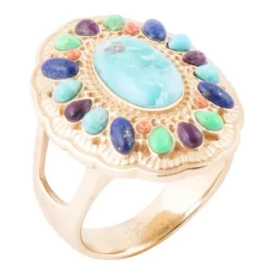 Concho Colorful Golden Statement Ring