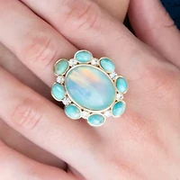 Aurora Blue Opal Golden Statement Ring