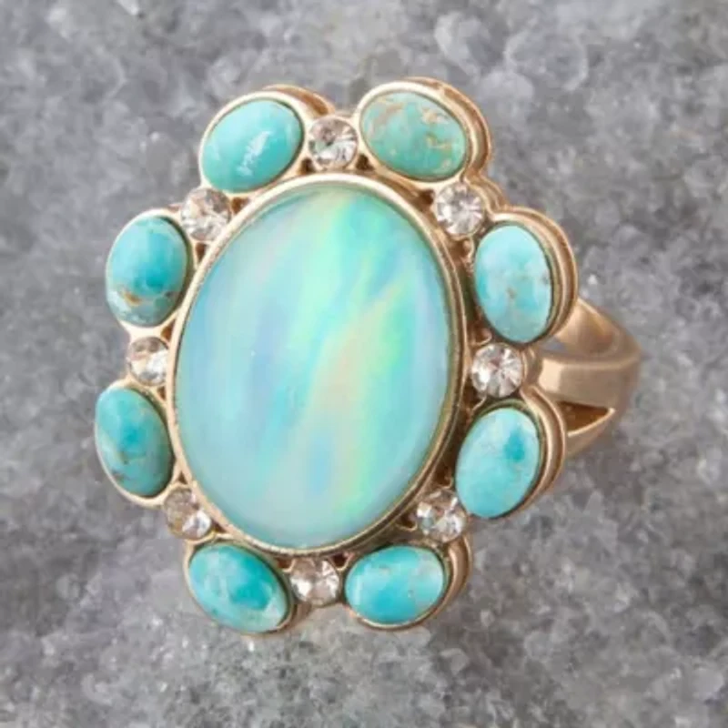 Aurora Blue Opal Golden Statement Ring