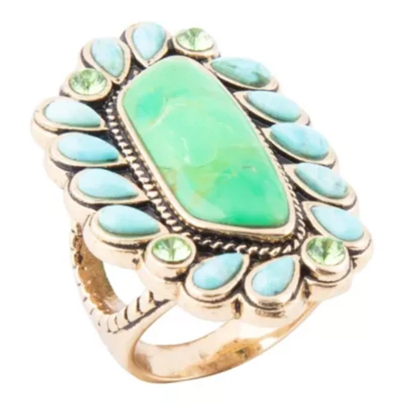 Legacy Lime Green and Blue Turquoise Golden Statement Ring