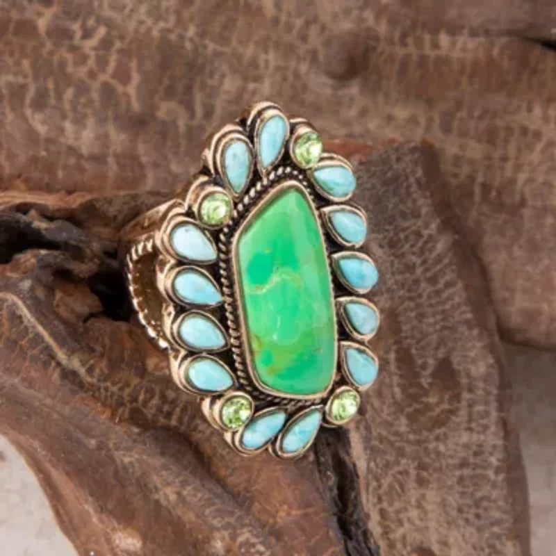 Legacy Lime Green and Blue Turquoise Golden Statement Ring
