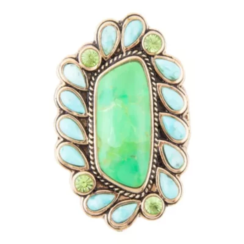 Legacy Lime Green and Blue Turquoise Golden Statement Ring