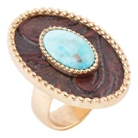 Blue Turquoise Rosette Leather Golden Ring