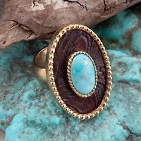 Blue Turquoise Rosette Leather Golden Ring
