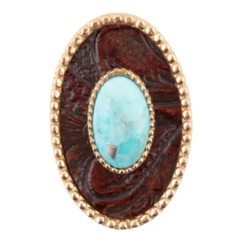 Blue Turquoise Rosette Leather Golden Ring