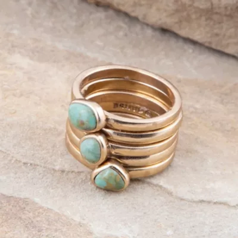 Blue Turquoise Golden Stacking Ring Set