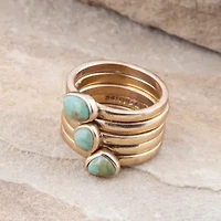 Blue Turquoise Golden Stacking Ring Set