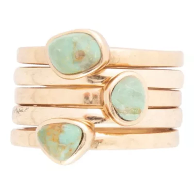 Blue Turquoise Golden Stacking Ring Set