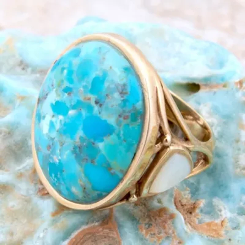 White Mother of Pearl Petals Golden Statement Ring