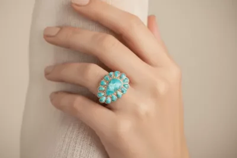 Durango Blue Turquoise Golden Statement Ring