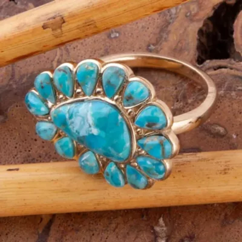 Durango Blue Turquoise Golden Statement Ring