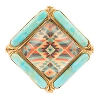 Scenic Native Weave Blue Turquoise Golden Statement Ring