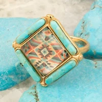 Scenic Native Weave Blue Turquoise Golden Statement Ring
