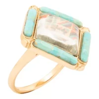 Scenic Native Weave Blue Turquoise Golden Statement Ring