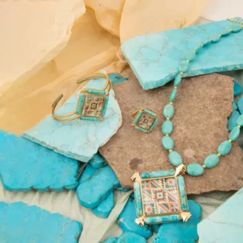 Scenic Native Weave Blue Turquoise Golden Statement Ring