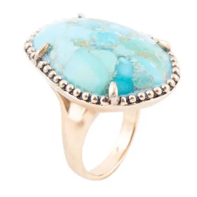 Refined Blue Turquoise Golden Statement Ring