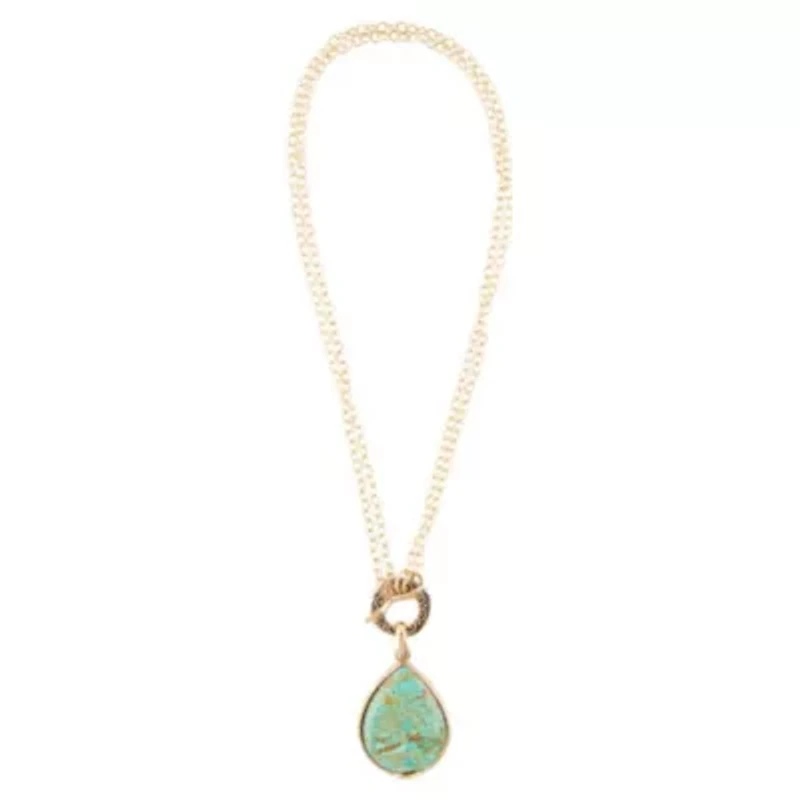 Abby Blue Turquoise and Golden Bronze Pendant Necklace