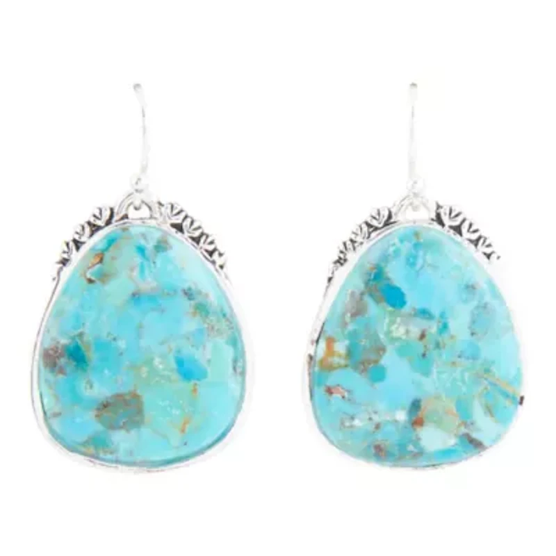 Agave Genuine Blue Turquoise and Silver Drop Earrings