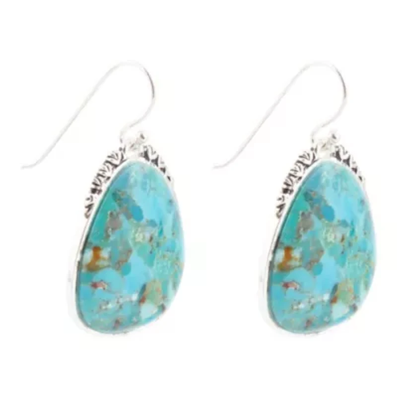 Agave Genuine Blue Turquoise and Silver Drop Earrings