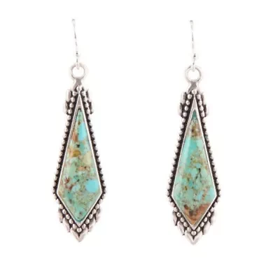 Anemone Long Diamond Genuine Turquoise and Sterling Silver Earrings