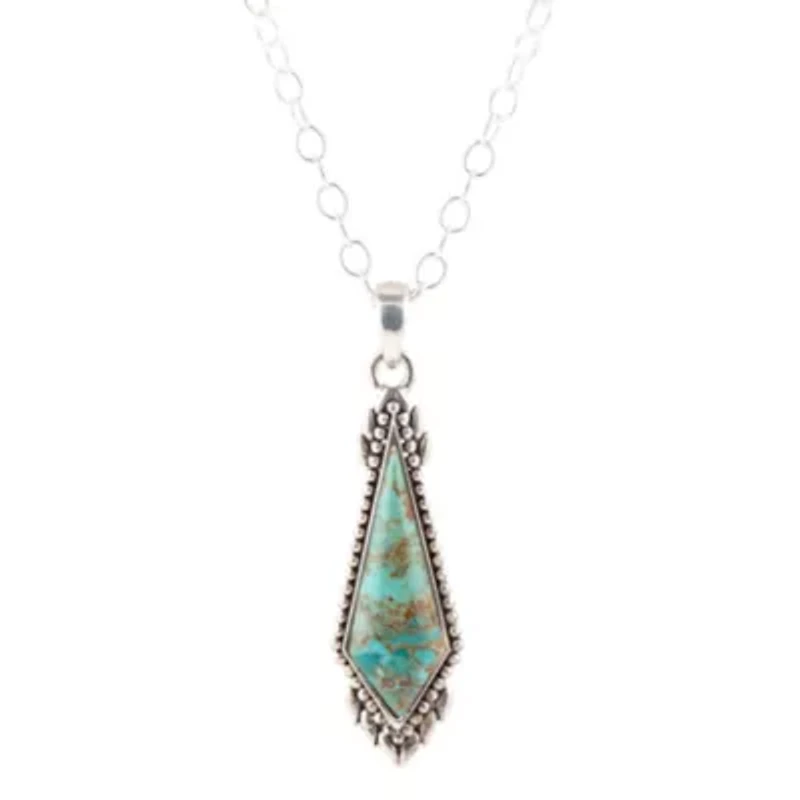 Anemone Long Diamond Blue Turquoise and Silver Necklace