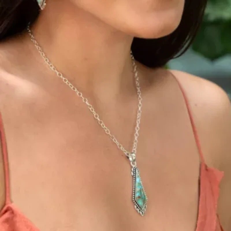 Anemone Long Diamond Blue Turquoise and Silver Necklace