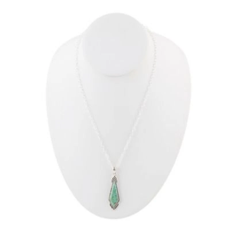 Anemone Long Diamond Blue Turquoise and Silver Necklace