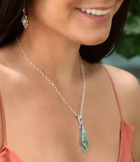 Anemone Long Diamond Turquoise and Sterling Silver Necklace